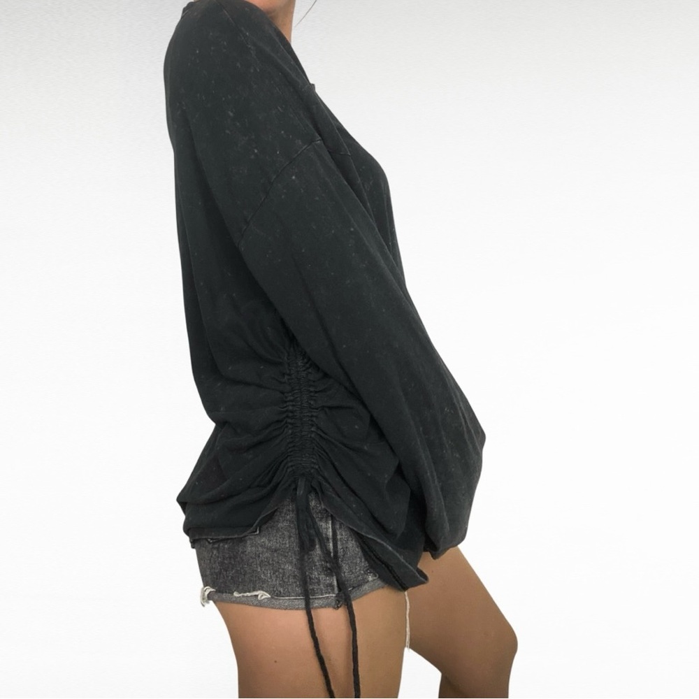 PINK Victoria’s Secret Black Ruched Side Long Sleeve Tee Black XXL 100% Cotton